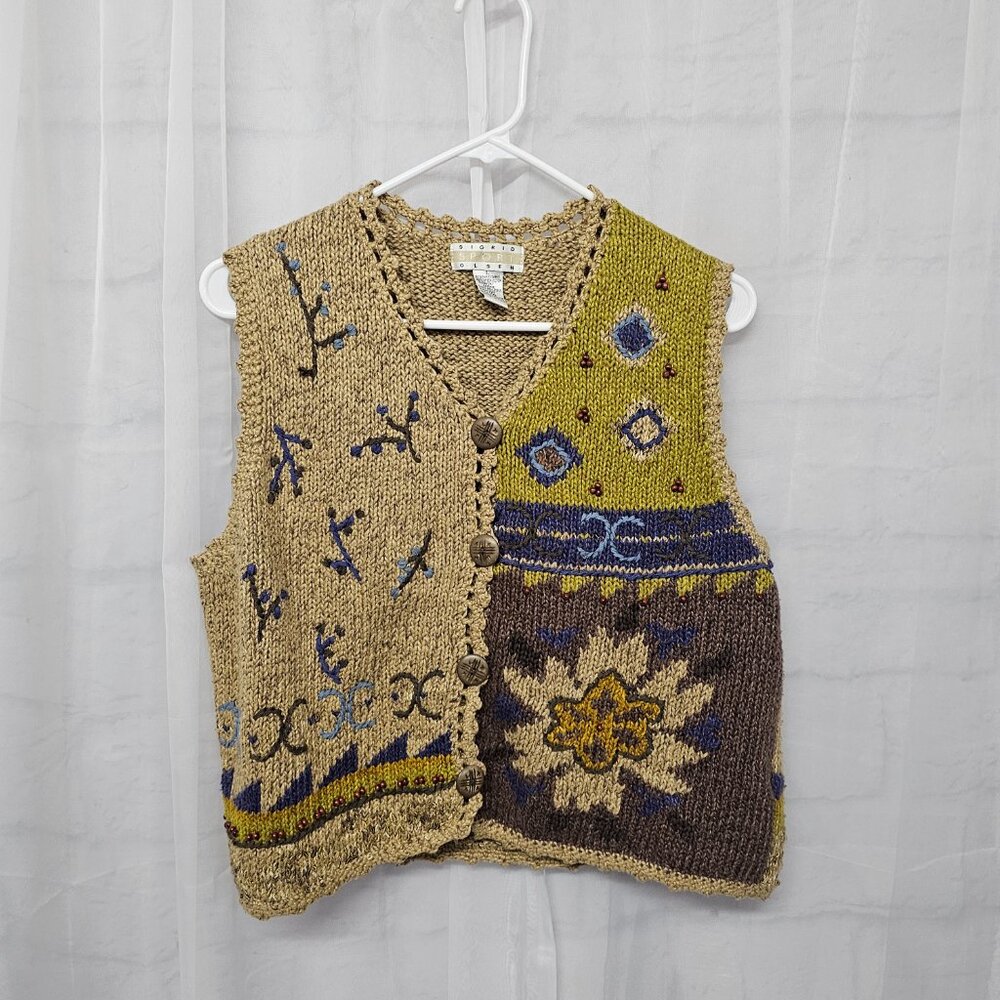 Vintage Sigrid Olsen Vest Knit Beaded Embroidered Boho Cottage Button L - Picture 5 of 8